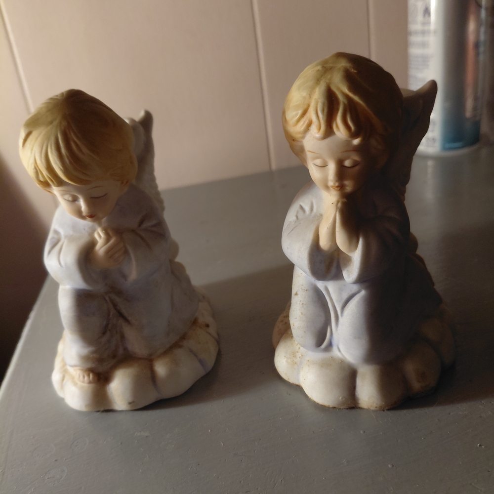 Vintage R.O.C.Pair of Praying Angels On Cloud Taper Candle Holders